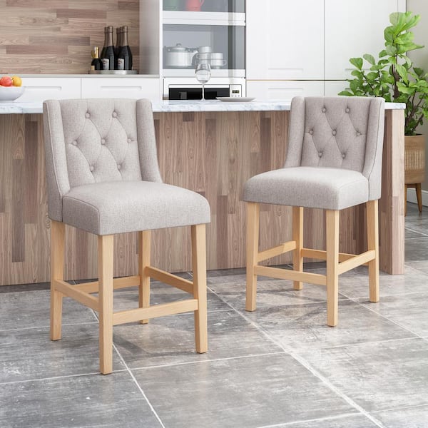 Landria 40.50 in. Light Grey Wingback Counter Stool (Set of 2)
