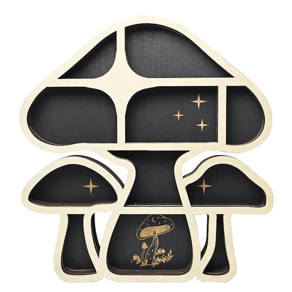 11 in. W x 1.2 in. D Brown Wooden Mushroom Floating Shelves Decorative Wall Shelf