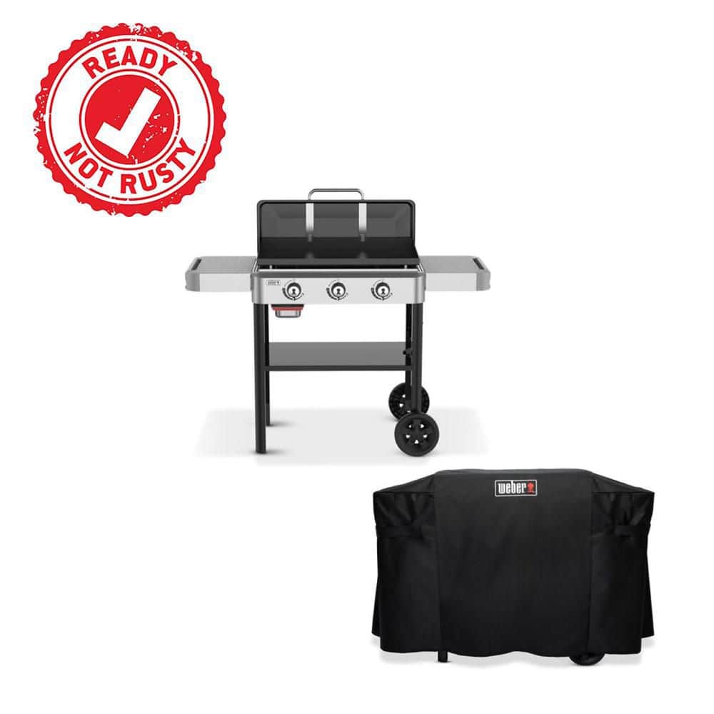 Griddle 3-Burner Propane Gas 28 in. Rust-Resistant Flat Top Grill in Black with Grill Cover