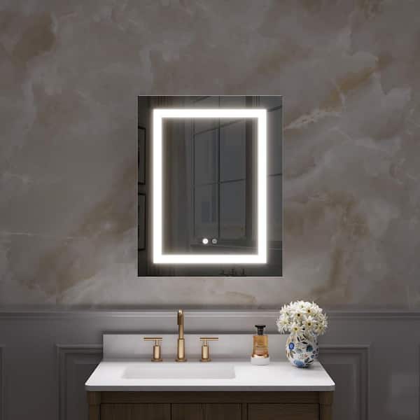 ANGELES HOME 24.01 in. W x 30 in. H Rectangular Recessed/Surface Mount Left LED Medicine Cabinet, Mirror Defogger,Dimmer,Outlets,USB