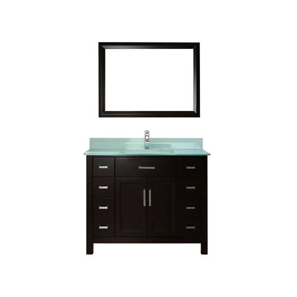 Studio Bathe Kelly 42 in. Vanity in Espresso with Glass Vanity Top in Mint and Mirror