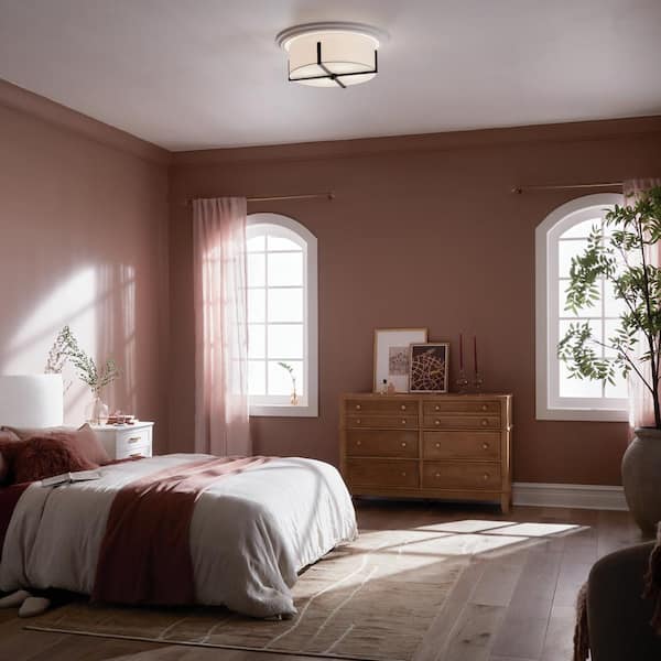 Malen 20 in. 4-Light Black Traditional Bedroom Flush Mount Ceiling Light with White Fabric Shade