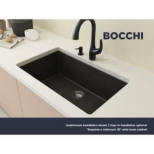 Campino Uno Metallic Black Granite Composite 33 in. Single Bowl Drop-In/Undermount Kitchen Sink with Strainer