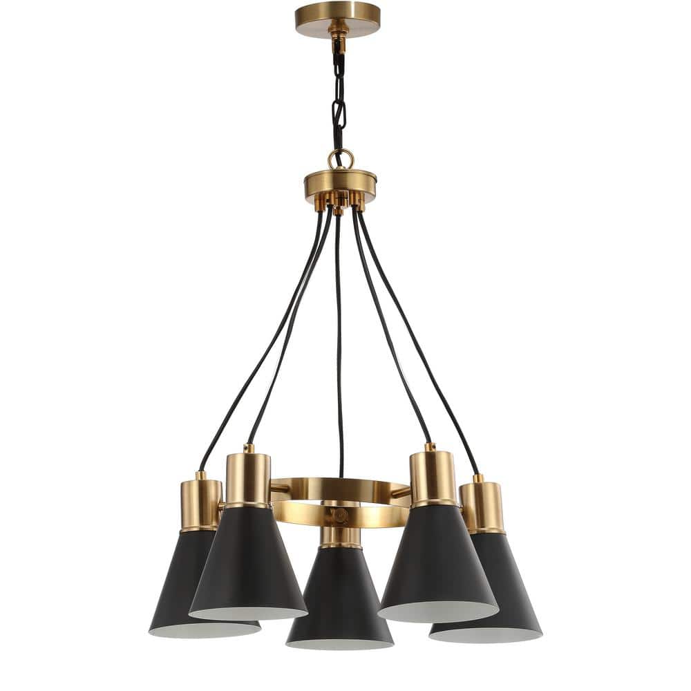 Markle 22" Matte Black & Brass Gold 5-Light LED Chandelier