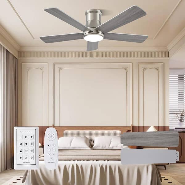 42 in. Indoor/Outdoor Nickel Downrod Mount Ceiling Fan with Dimmable LED Lights and Remote, Quiet Reversible DC Motor