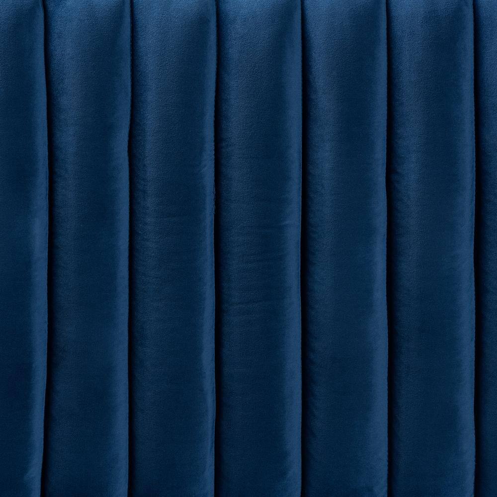 Emile Navy Blue Velvet and Dark Brown Wood Queen Headboard