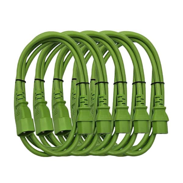 6 ft. AC Power Extension Cord (18AWG) / 3-Conductors / (C13 to C14) / Indoor (Green) 5-Pack