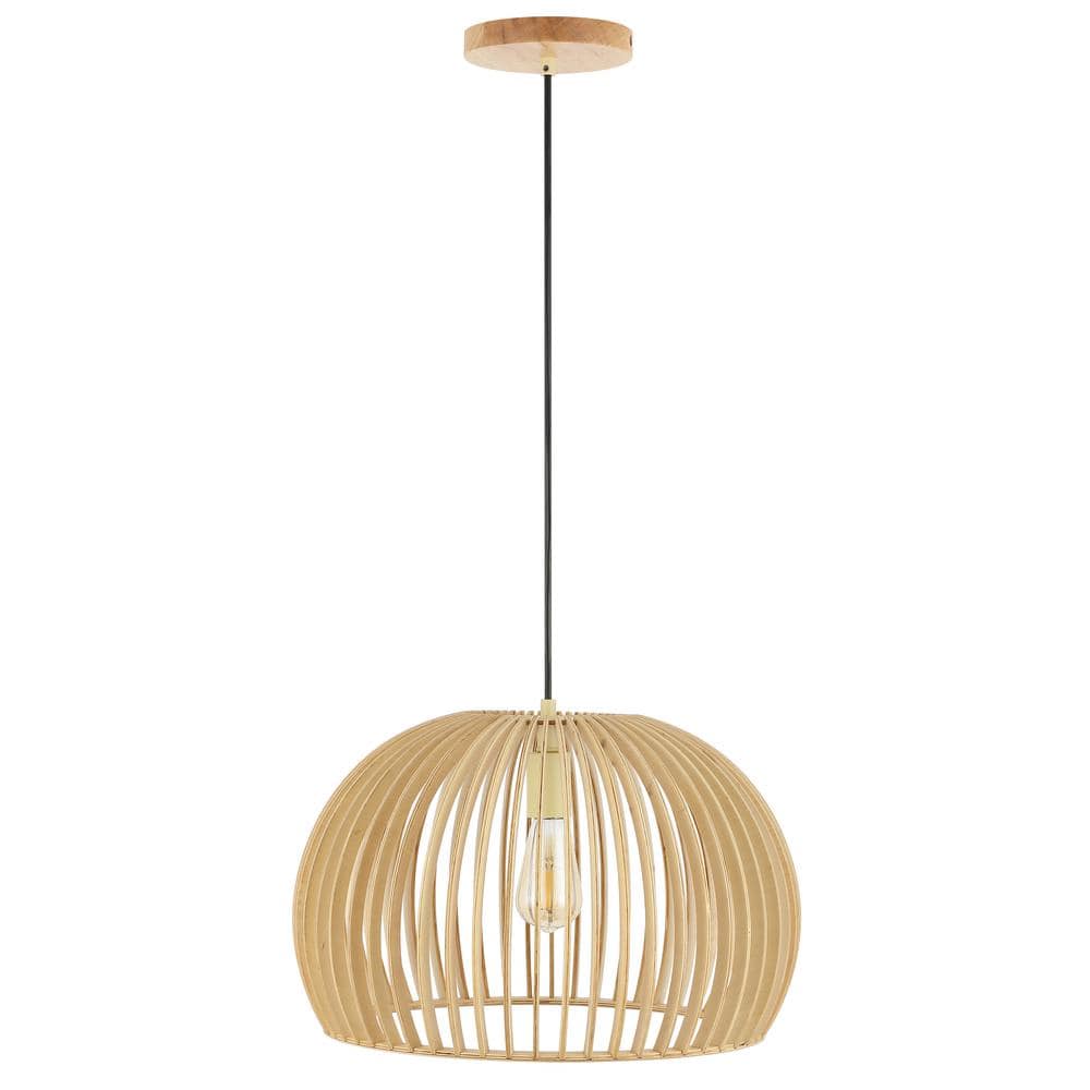 Mesa Natural Wood LED Pendant Light with Spherical Shade