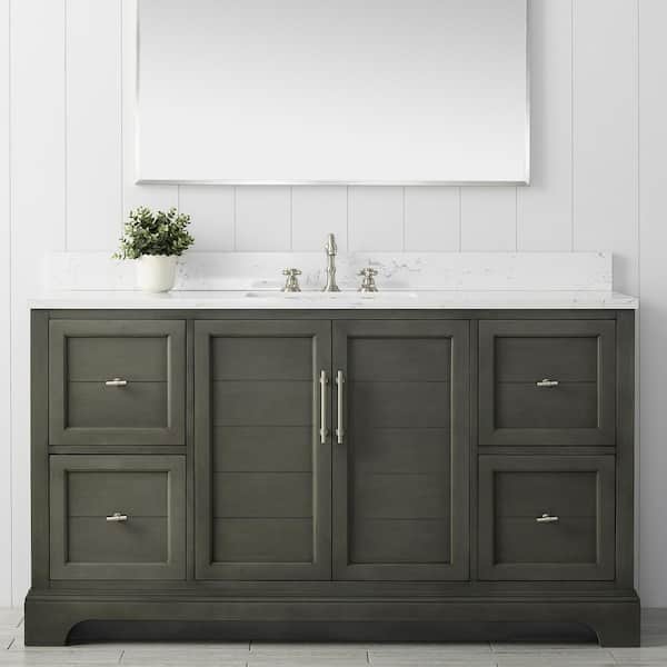 Vanity Art Chambery 60 in. W x 22 in. D x 34.5 in. H Bathroom Vanity in Silver Grey with Engineered Marble Top