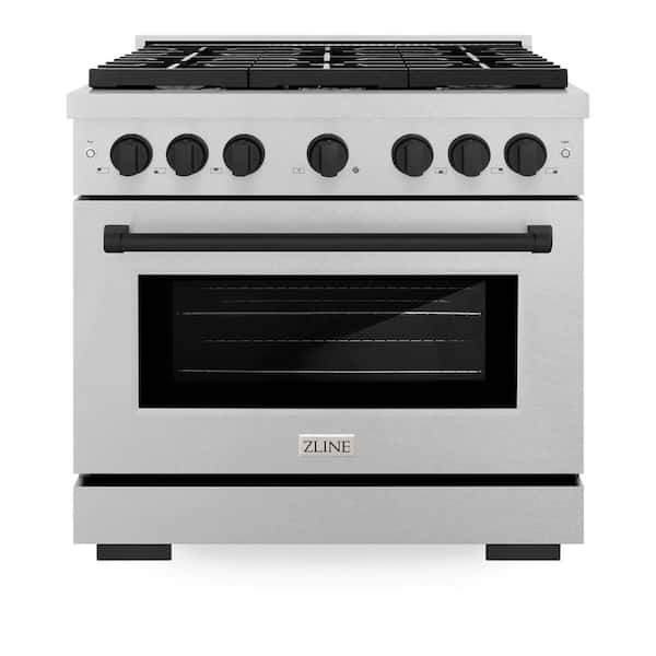 ZLINE Kitchen and Bath Autograph 36 in. Paramount Gas Range with 6 Burners and Convection Gas Oven in Satin Steel and Matte Black Accents
