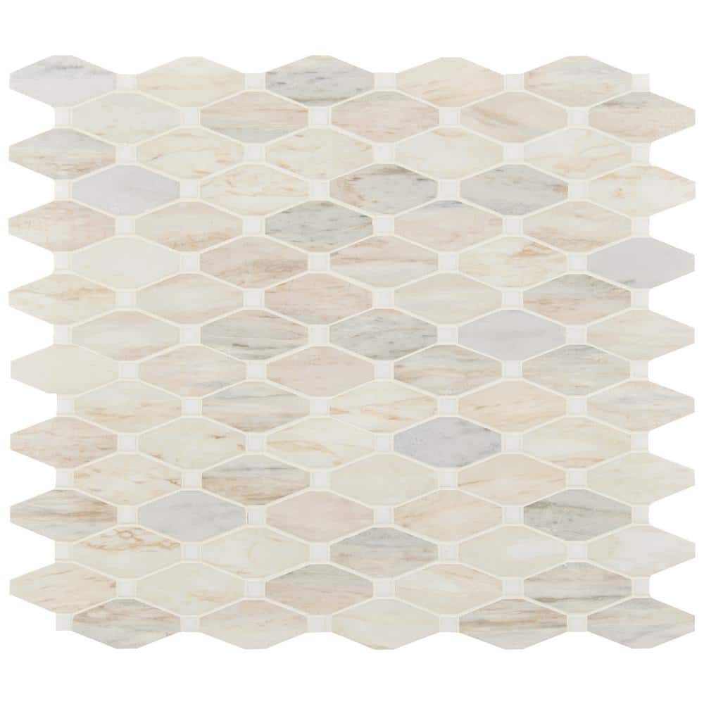 MSI Angora Elongated Octagon 13.4 in. x 11.81 in. x 10 mm Polished Marble Mosaic Tile (10.9 sq. ft. / case)