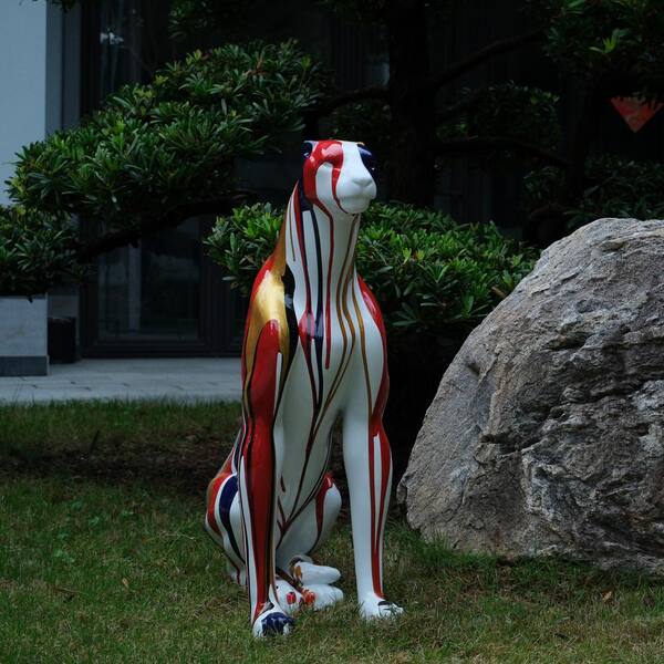 Unbranded - 31.5 in. H Large  Resin Sitting Leopard Sculpture, Classic Leopard Statue Colorful for Outdoor Garden, Home Decoration