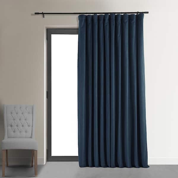 Exclusive Fabrics & Furnishings Midnight Blue Extra Wide Velvet Rod Pocket Blackout Curtain - 100 in. W x 120 in. L (1 Panel)
