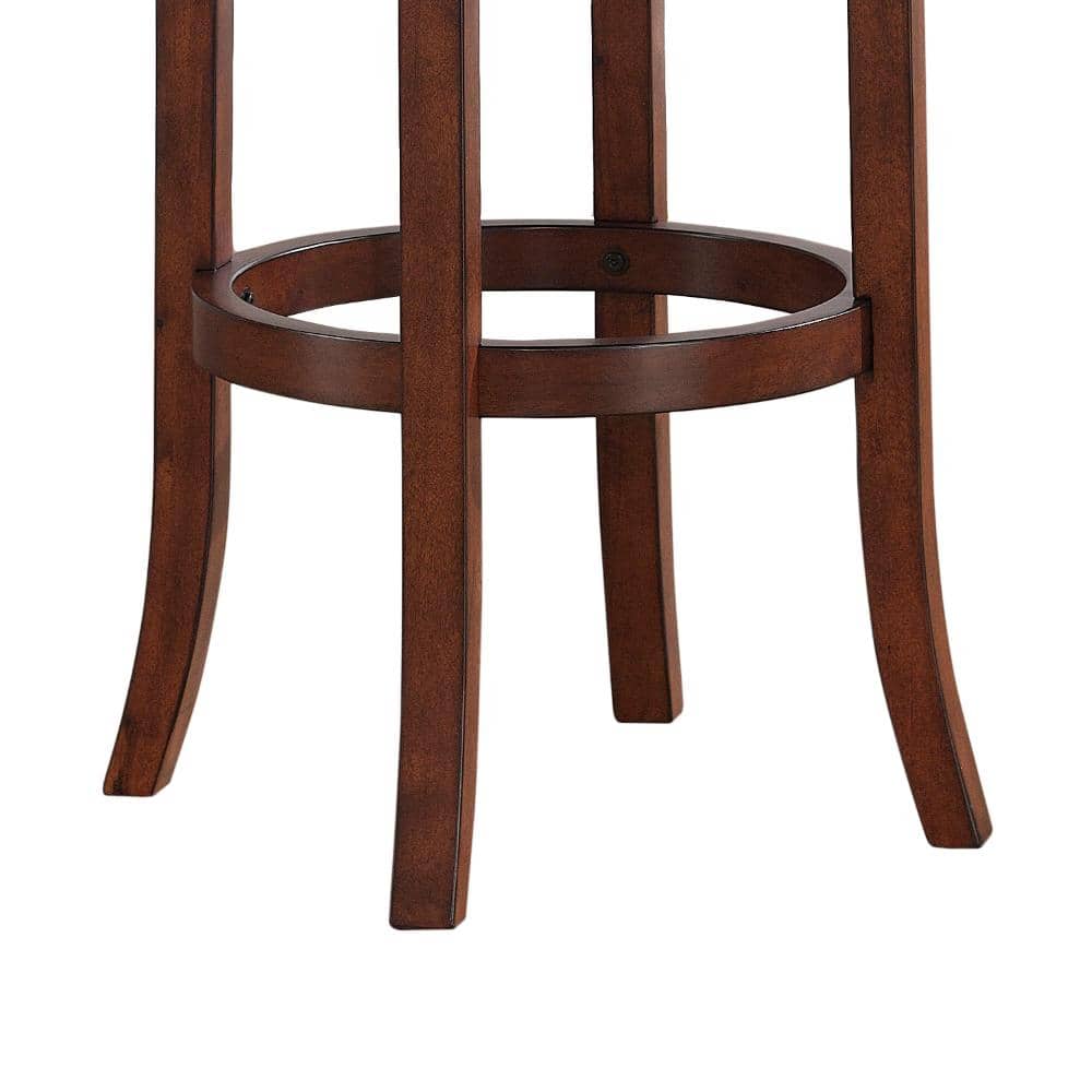 Transitional Brown Wood and Leather Swivel Bar Stool