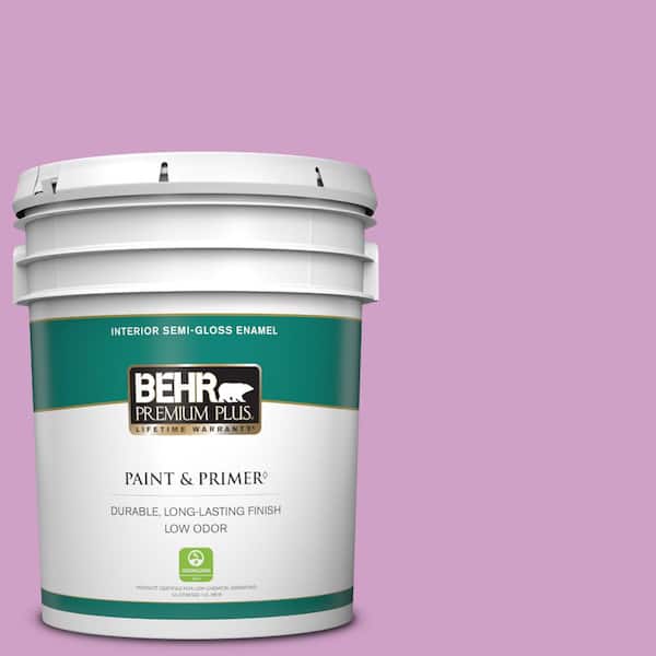 BEHR PREMIUM PLUS 5 gal. #670B-4 Geranium Bud Semi-Gloss Enamel Low Odor Interior Paint & Primer