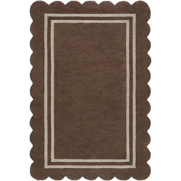 Livabliss Scalloped Dark Brown Modern Border 9 ft. x 12 ft. Area Rug ...