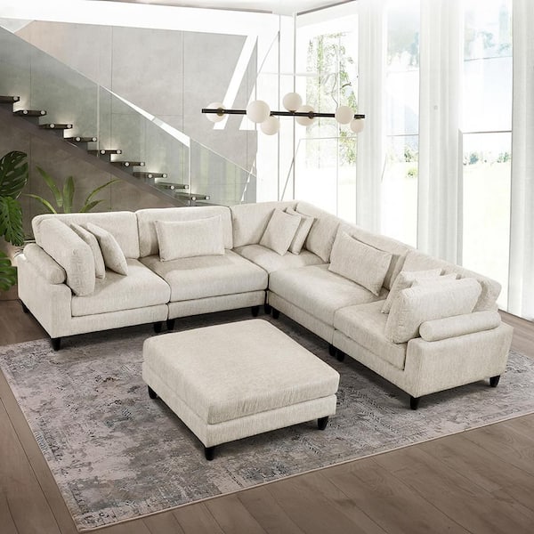 Lazzara Laurelton 120 in. Pillow Top Arm 6-Piece Microfiber Fabric ...