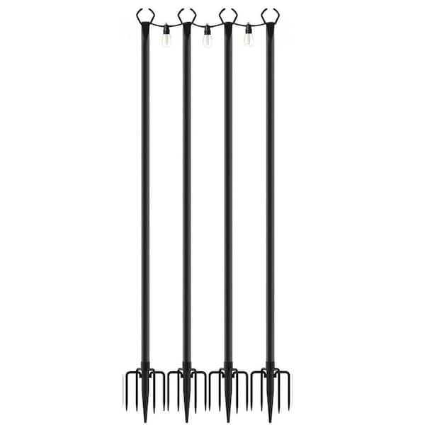 4-Pack 10 ft. Outdoor String Light Poles with Fork, Metal Poles for Patio, Deck, Garden, Backyard, Wedding or Party Use