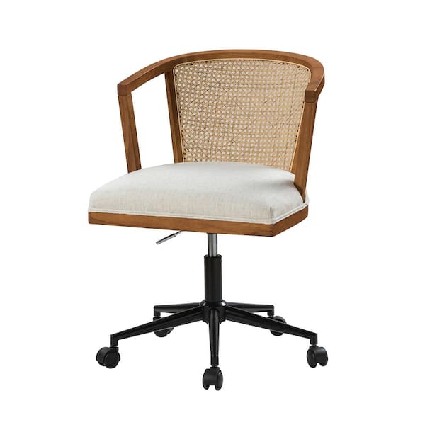 JAYDEN CREATION Geraldine Walnut Polyster Rattan Adjustment Height Swivel Task Chair for Bedroom Study Room OFS0856 WAL