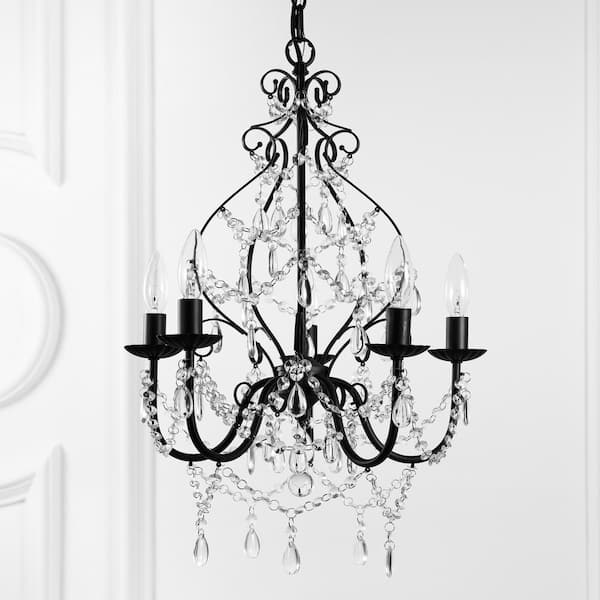 JONATHAN Y Maura 17 in. 5-Light Black Crystal/Metal Chandelier