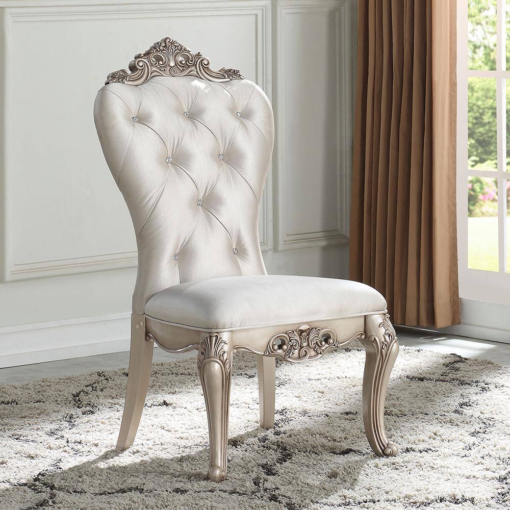 Elegant Antique White and Cream Tufted Upholstered Side Chair