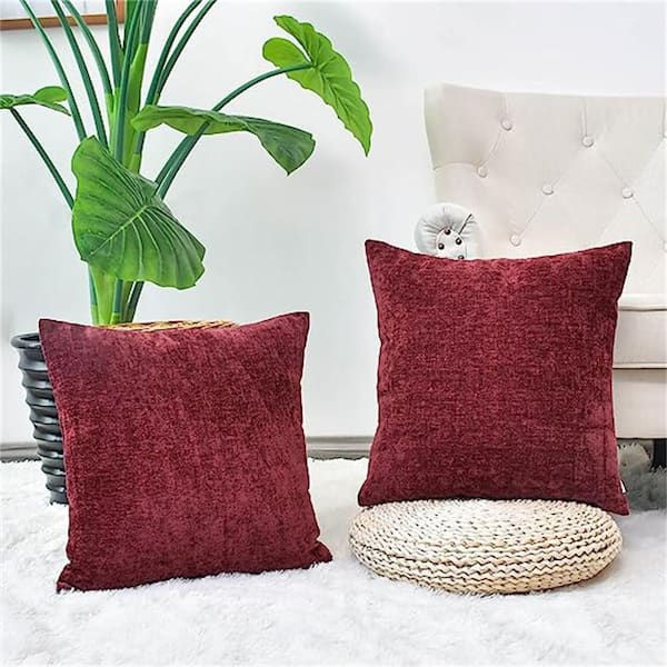 Corduroy Pillowcase Solid Color Plain Pillowcase Car Pillowcase Wholesale  Sofa Plush Back Cushion (2pcs Red)-(meili)