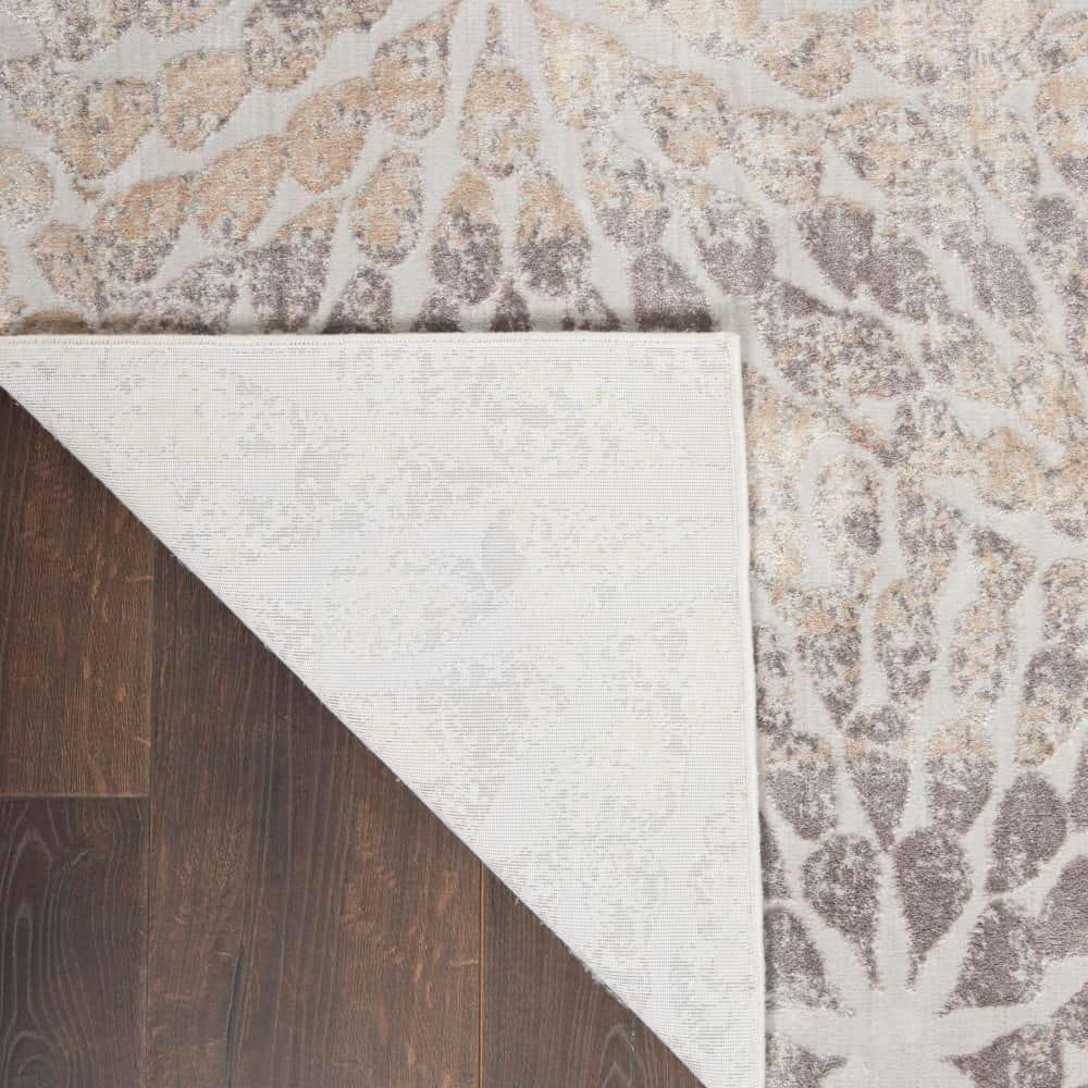 Elegant Ivory Abstract Hand-Knotted Viscose Runner Rug