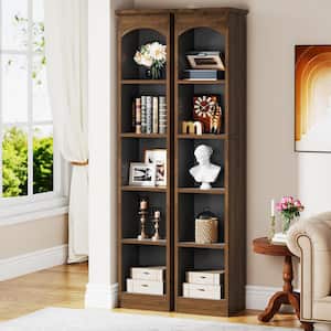 70.9 in. Tall Cherry Brown Wood 5-Shelf Narrow Cube Bookcase Set of 2, Slim Corner Display Shelves for Home Office