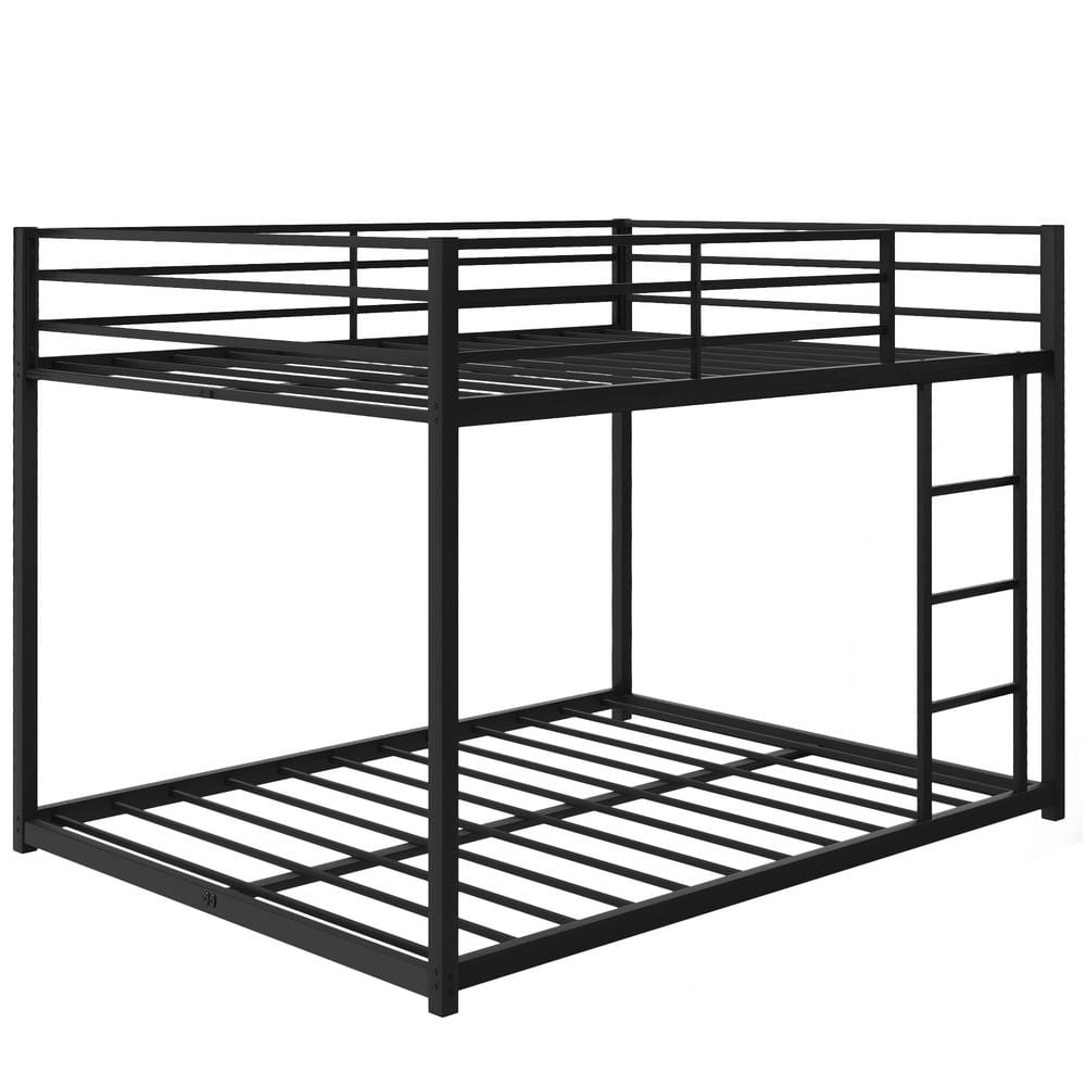 aisword Full Over Full Metal Bunk Bed, Low Bunk Bed with Ladder - Black ...