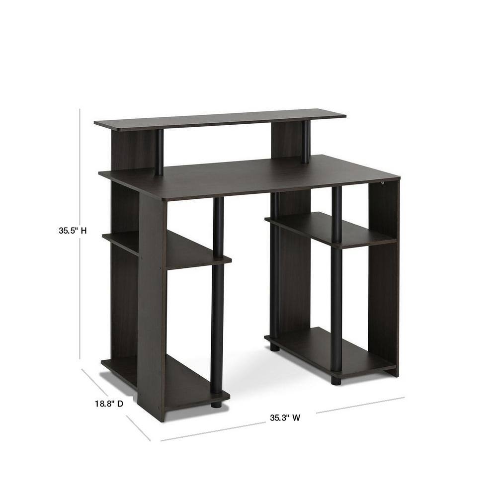 Walnut Compact Computer Desk with Shelves and Drawer