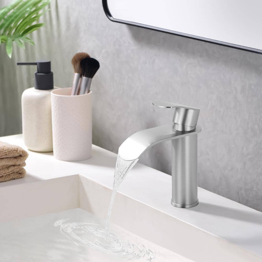 Brushed Nickel Single Handle High Arc Bathroom Faucet