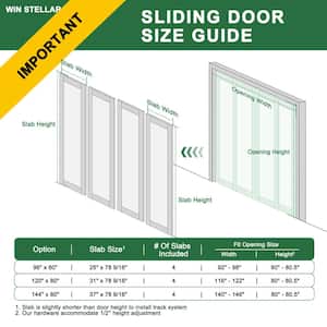 144 in. x 80 in. 5-Lites Frosted Glass White MDF Closet Sliding Door with Hardware Kit