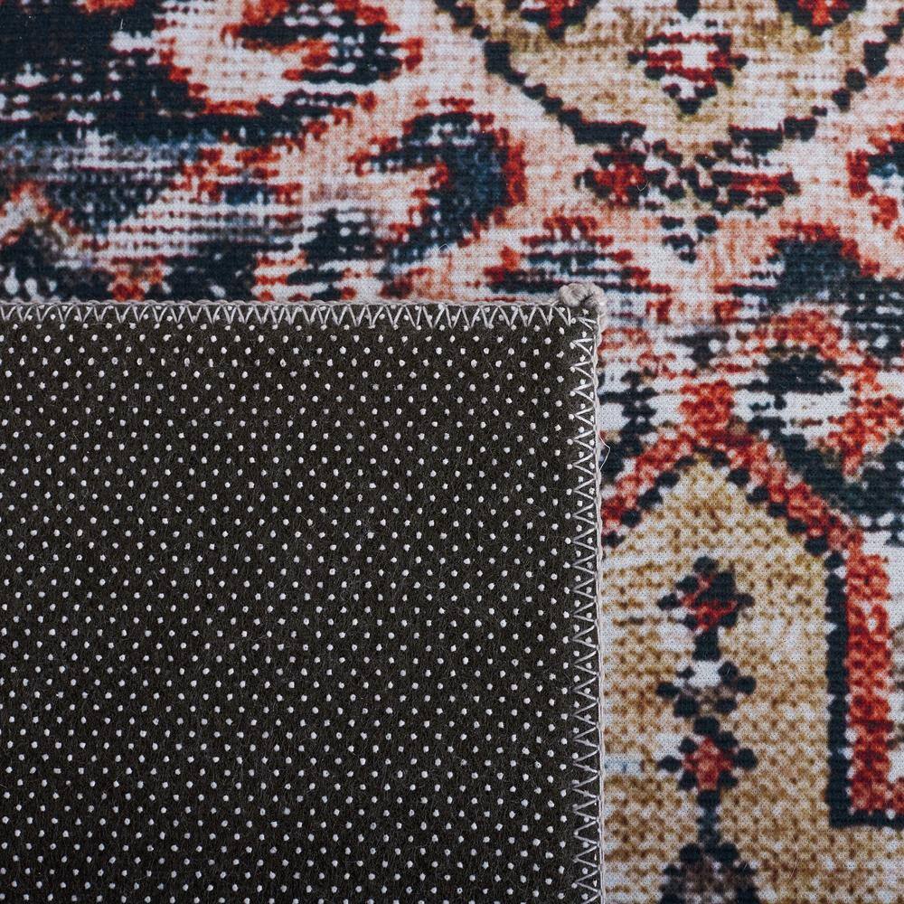 Navy and Rust Square Machine Washable Oriental Rug, 4' x 4'