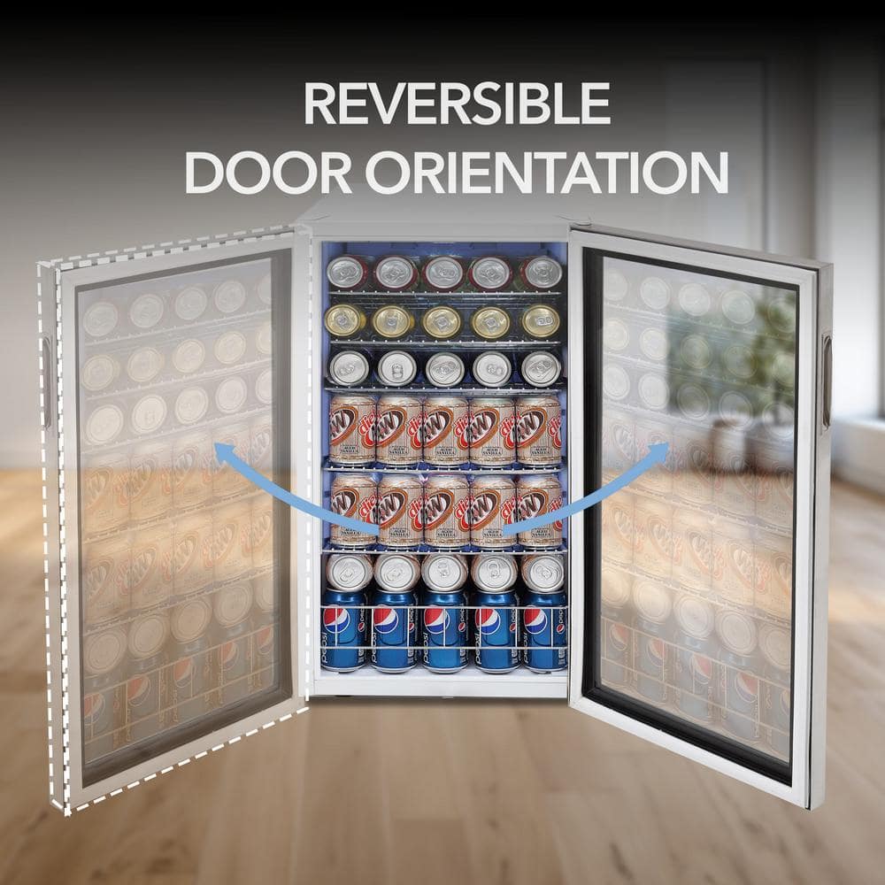 Compact Stainless Steel Freestanding Beverage Refrigerator with Glass Door