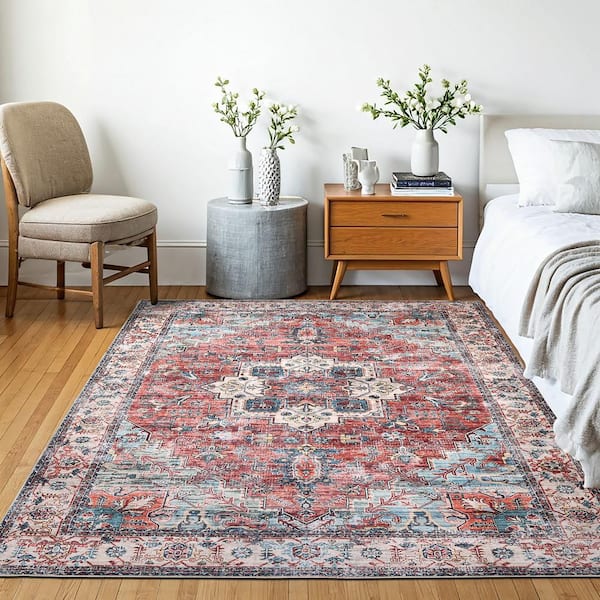 Machine Washable Persian Sunset 3 ft. x 5 ft. Paisley Kitchen/Bedroom/Living Room Indoor Area Rug