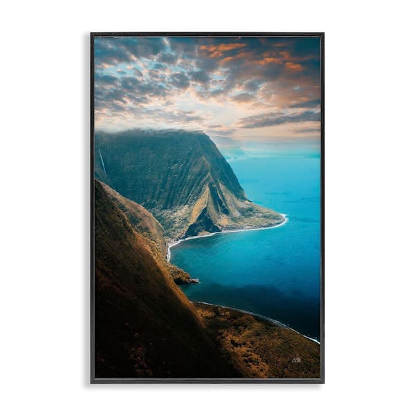 Stupell Industries Hawaiian Coast Cliffs by Max Blakesberg Studios Black Framed Nature Giclee Art Print 18 in. x 12 in.