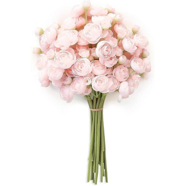 11 in. Pink Indoor Artificial Ranunculus Flower, Shabby Blush, 18 Pieces