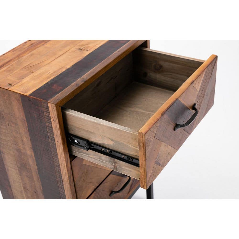 Benton Natural Oak Wood Chevron Pattern 3-Drawer Nightstand
