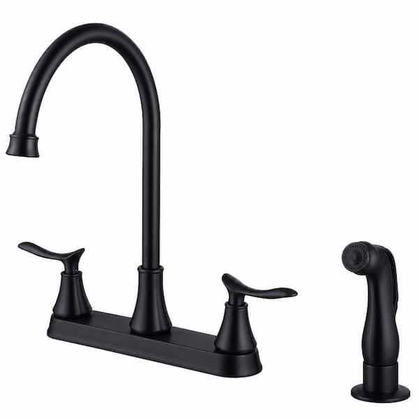2-Handles Deck Mount 8 in. Centerset Standard Kitchen Faucet with Side Sprayer 3 Hole or 4 Hole in Matte Black