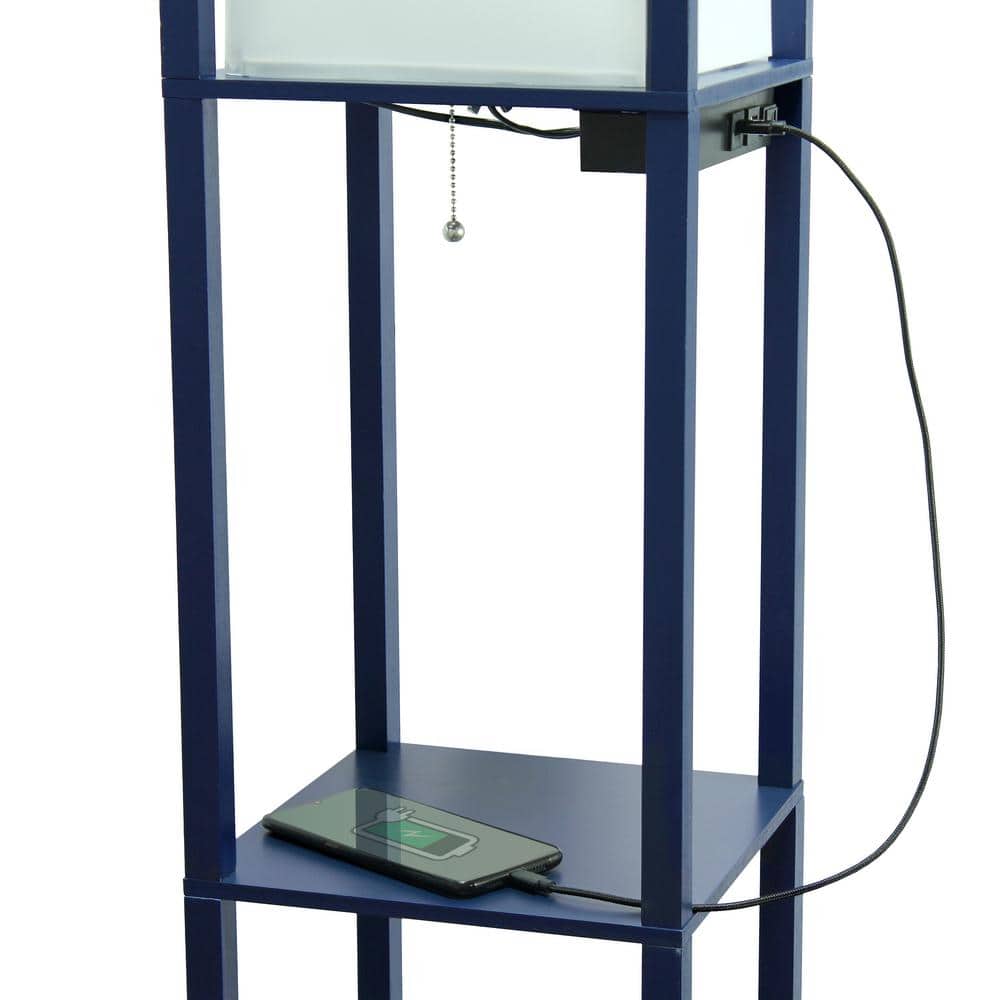 Classix Navy Blue 62.5" 3-Tier Shelf Floor Lamp with Linen Shade