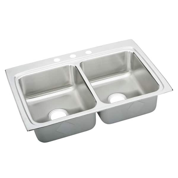 Elkay Lustertone Drop-In Stainless Steel 33 in. 3-Hole Double Basin Kitchen Sink