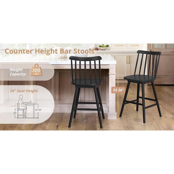 OrangeOne Windsor 24 Black Swivel Counter Stools Solid Wood