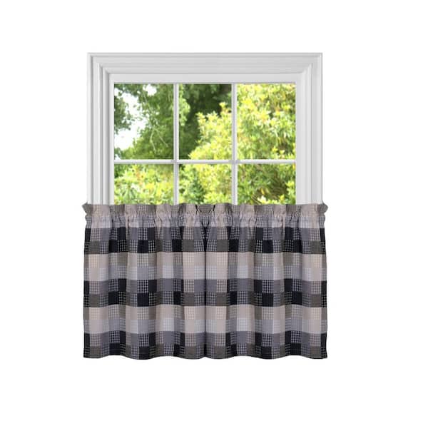 ACHIM Harvard Black Polyester Light Filtering Rod Pocket Curtain Tier Pair 57 in. W x 24 in. L