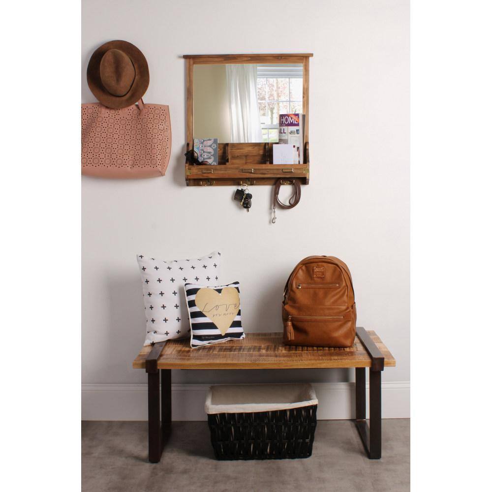 Stallard Rustic Brown Wood Wall Organizer with Mirror