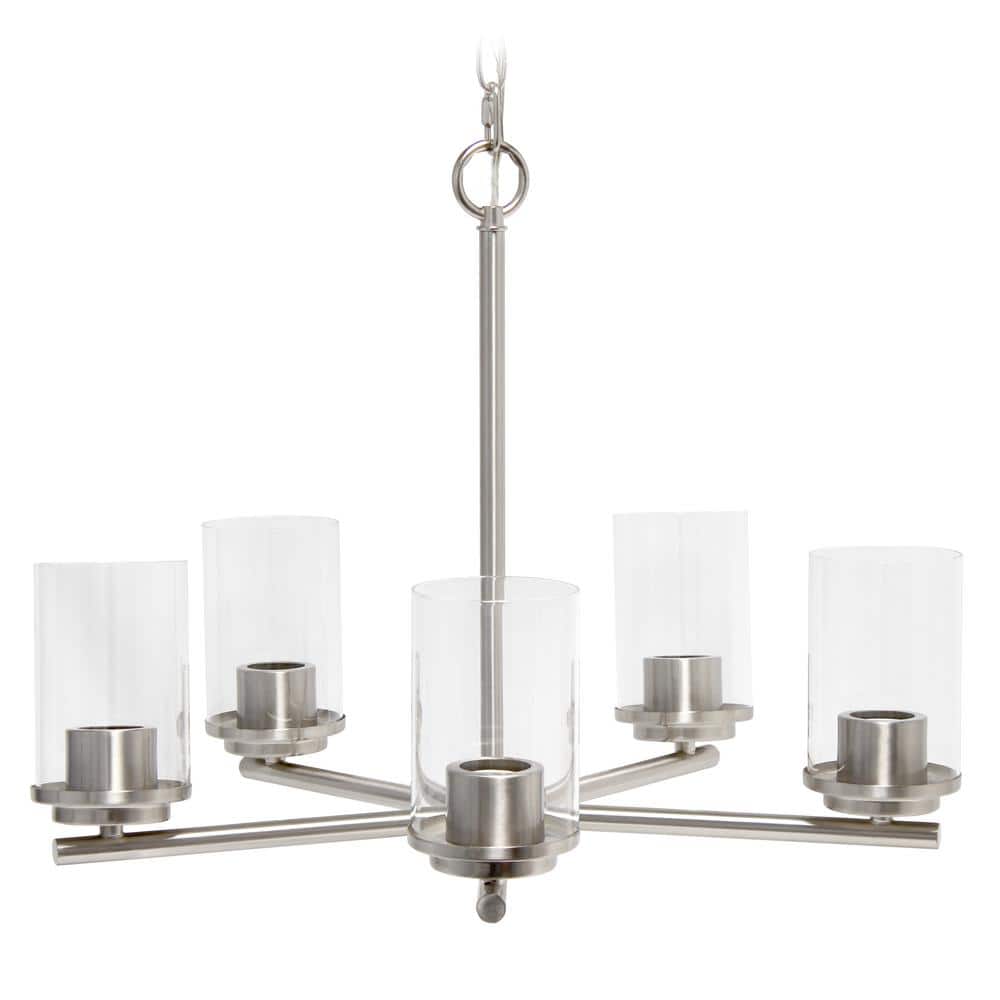 Brushed Nickel 5-Light Metal and Glass Pendant Chandelier