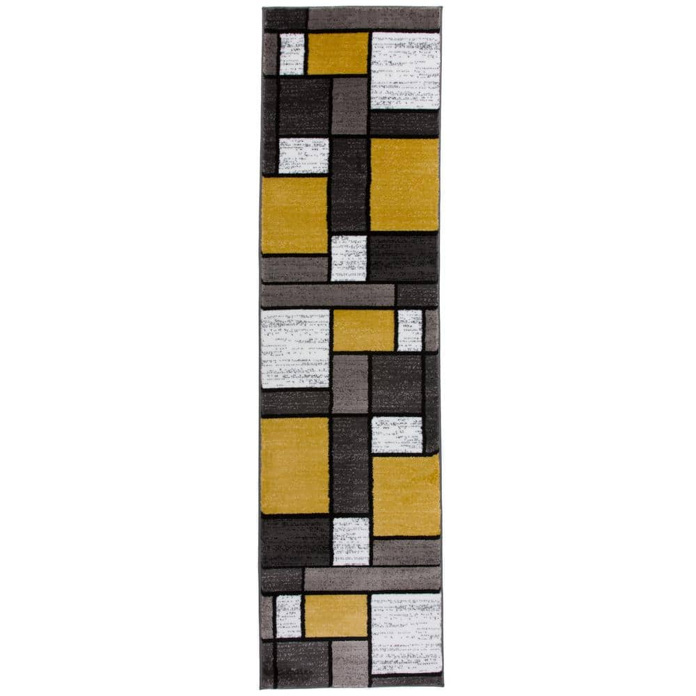 World Rug Gallery Contemporary Geometric Boxes Gray Yellow Area Rug 2   Yellow Gray World Rug Gallery Area Rugs 106yellow2x8 64 1000 