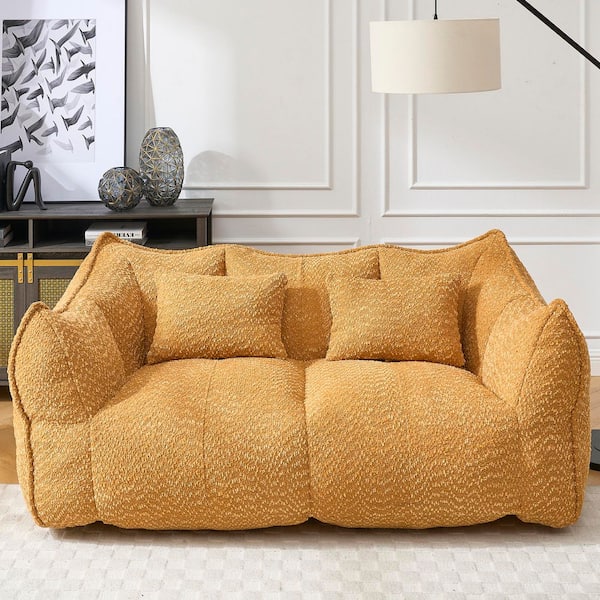 JUJABU Yellow Green Chenille Polyester Soft Bean Bag Chair with High Resilience Foam Core for 2-People