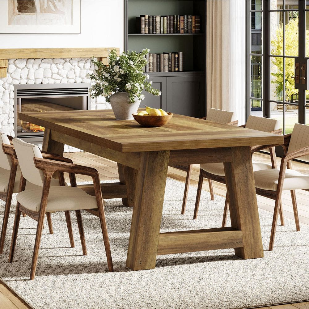 Roesler Brown Wood Rectangle Dining Table, Rustic Double Pedestal Large Dining Table for 8 for Restaurants price history on PriceWatchPro