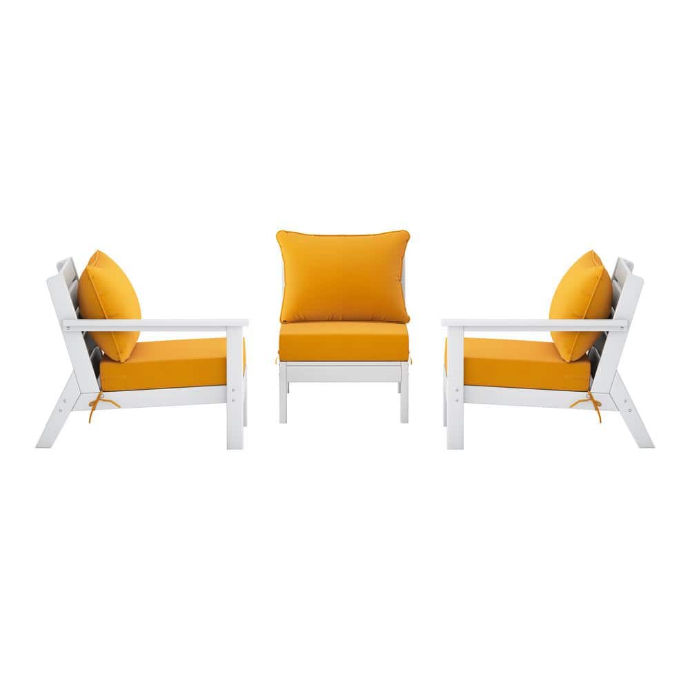 Birchwood White Arrangeable 3-Piece HDPE Deep Seating Outdoor Patio Conversation Sofa Arm Chair Set w/ Yellow Cushions price history on PriceWatchPro