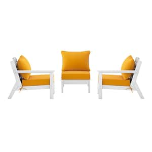 Birchwood White Arrangeable 3-Piece HDPE Deep Seating Outdoor Patio Conversation Sofa Arm Chair Set w/ Yellow Cushions